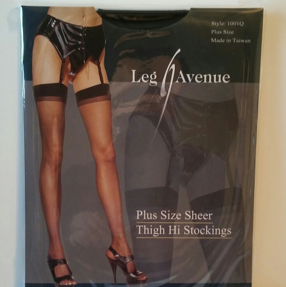 New Plus size sheer black thigh high stocking